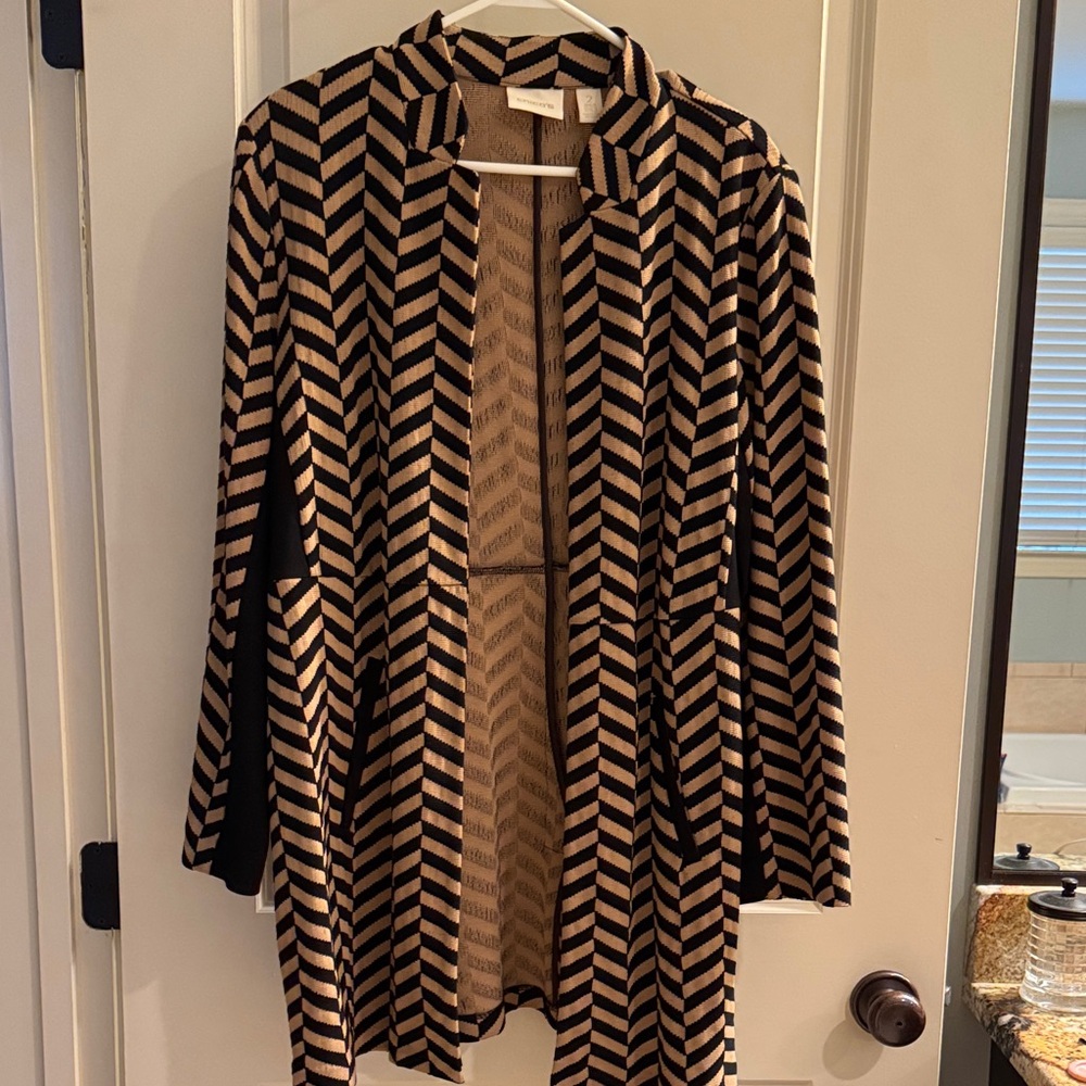 Chico's Black and Tan Geometric Coat